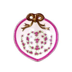 Vintage hand painted China ribbon heart shaped small plates from Japan